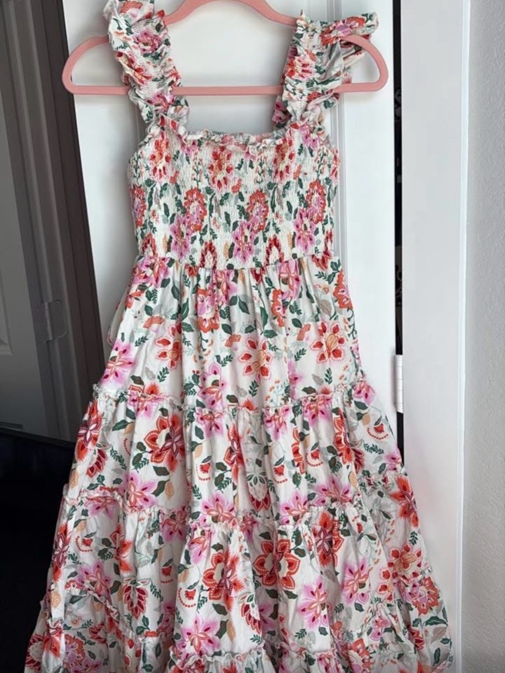 Women Floral White Sundress with Pink & Red Flowers